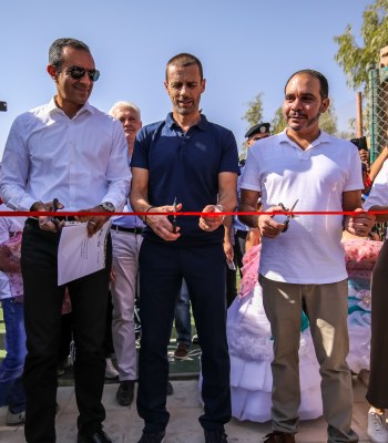 UEFA President Čeferin inaugurates pitch at Jordanian refugee camp