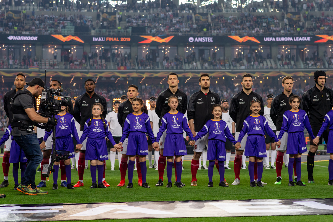 BAKU, AZERBAIJAN - MAY 29: Fedex during the UEFA Europa League Final between Chelsea and Arsenal at Baku Olimpiya Stadionu on May 29, 2019 in Baku, Azerbaijan. (Photo by Joosep Martinson - UEFA/UEFA via Getty Images)