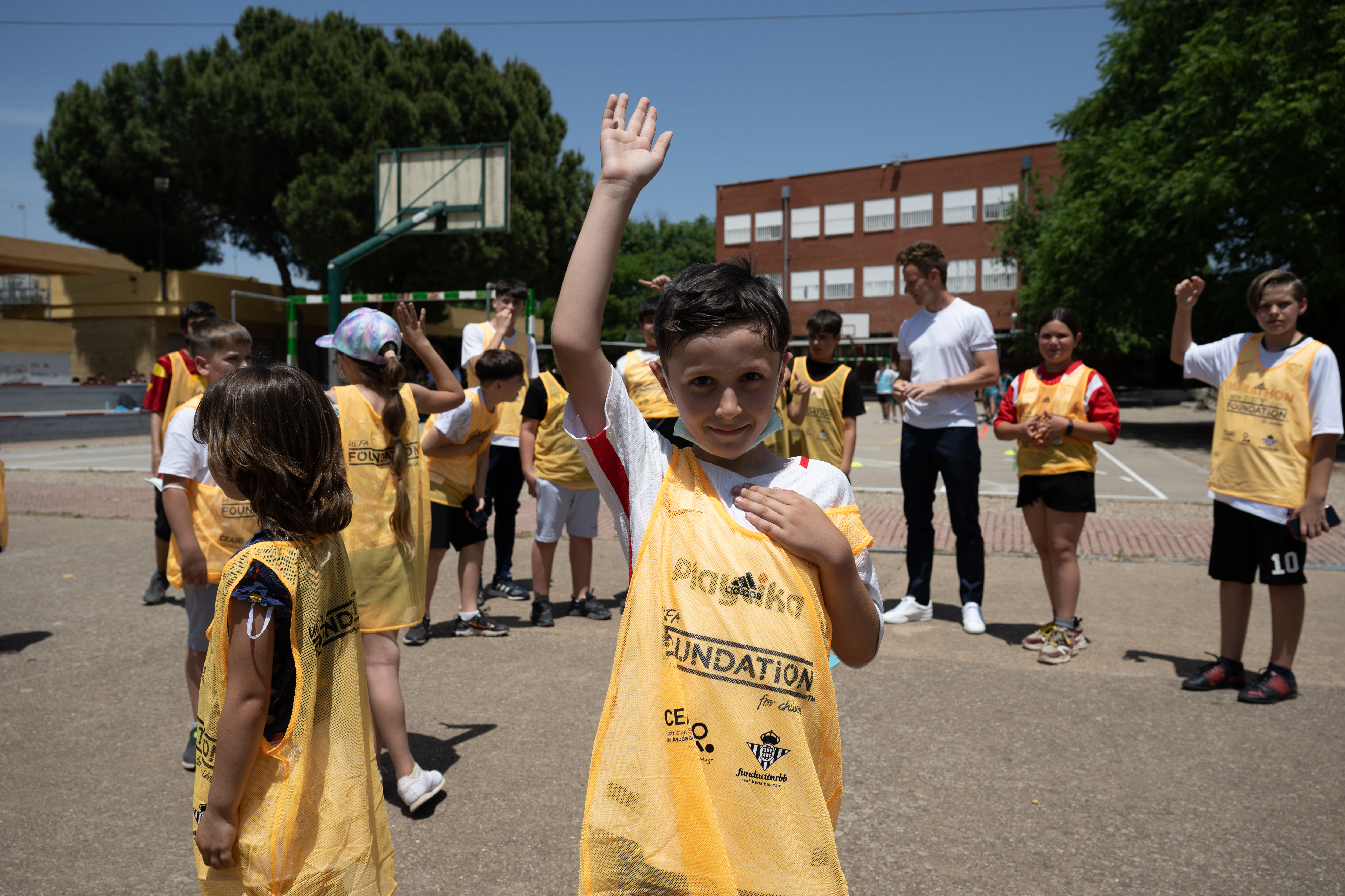 Sevilla, Spain - MAY 18th: President and UEFA visit at the IES Albert Einstein Secondary School before the Europa League final 2022 on May 18 2022, in Sevilla, Spain. (Photo by Kristian Skeie - UEFA/UEFA via Getty Images)