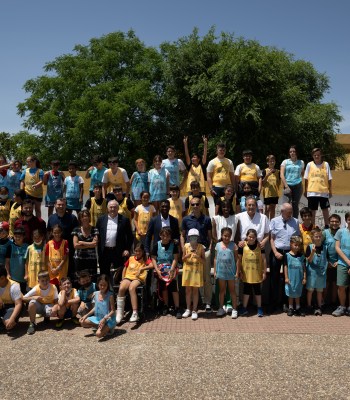 Sevilla, Spain - MAY 18th: President and UEFA visit at the IES Albert Einstein Secondary School before the Europa League final 2022 on May 18 2022, in Sevilla, Spain. (Photo by Kristian Skeie - UEFA/UEFA via Getty Images)