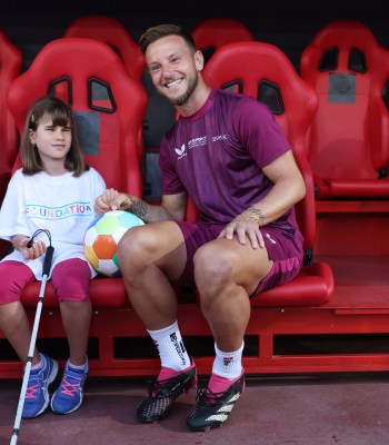 PIRAEUS, GREECE - AUGUST 15: UEFA Foundation Kids during a Sevilla FC Training Session ahead of the UEFA Super Cup 2023 match between Manchester City FC and Sevilla FC at Karaiskakis Stadium on August 15, 2023 in Piraeus, Greece. (Photo by Alexander Hassenstein - UEFA/UEFA via Getty Images)