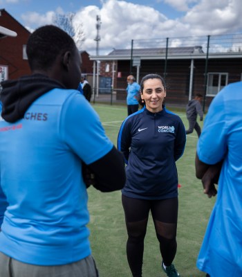 Khalida Popal delivers coaching clinics for refugees with Dutch FA and UEFA Foundation