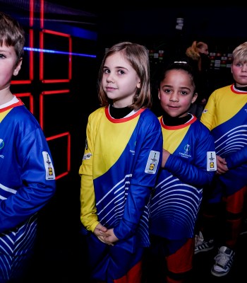 STRASBOURG, FRANCE - NOVEMBER 27: Young boys and girls as Lidl player mascots prior to the UEFA Conference League 2025/26 League Phase MD4 match between Racing Club de Strasbourg Alsace and Crystal Palace FC at Stade de la Meinau on November 27, 2025 in Strasbourg, France. (Photo by Daniela Porcelli - UEFA/UEFA via Getty Images)